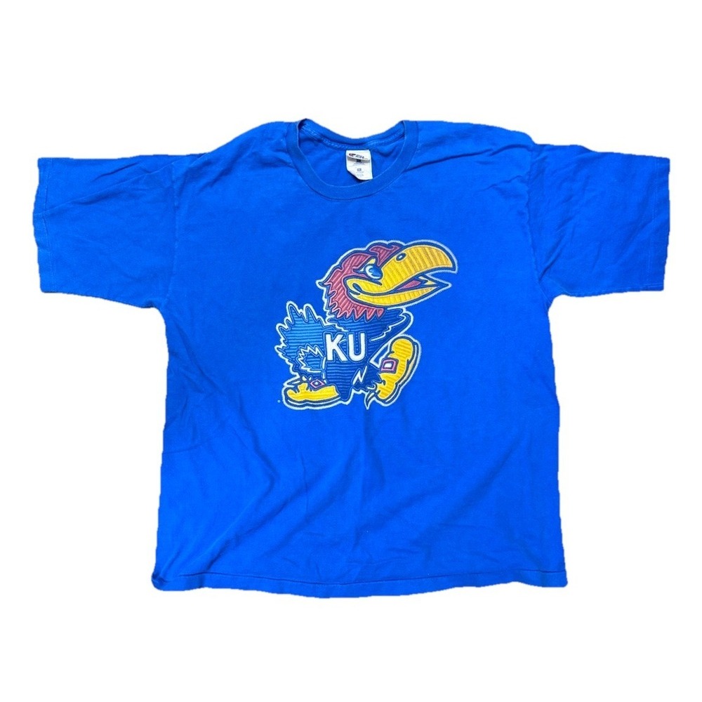 Vtg Single stitch Kansas Jayhawks 80s 90s  Blue T-Shirt NCAA Size XXL